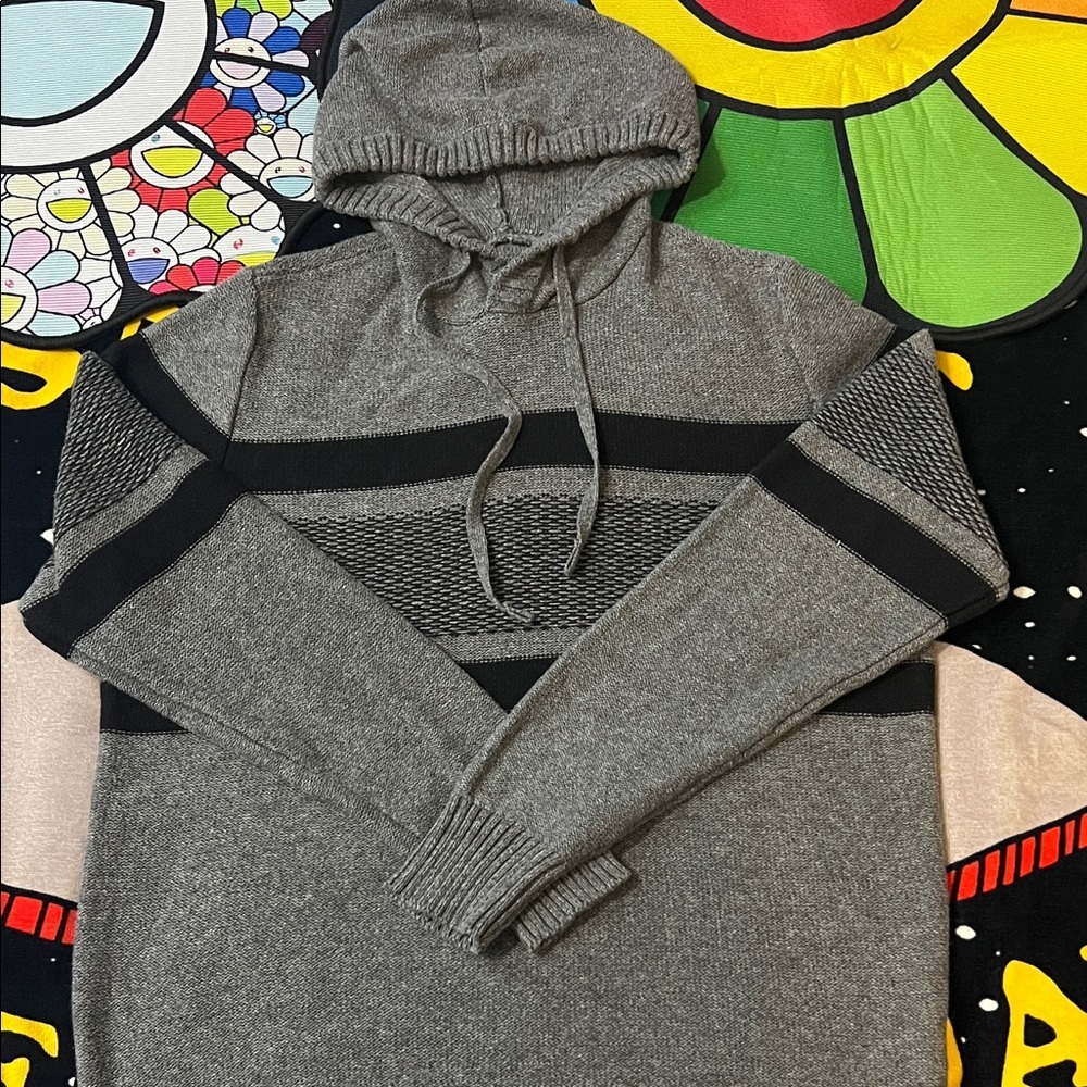 American Eagle Knit Sweater Mens Size M Gray Hooded  Long Sleeve